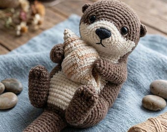 Crochet Otter Pattern PDF, Realistic Amigurumi Sea Otter, Holding Seashell Plush Toy, Cute Marine Animal Gift