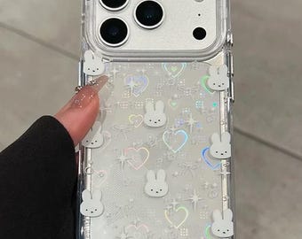 Funda para teléfono Miffy Laser Heart / Funda para iPhone 17 Pro Max / Funda transparente a prueba de golpes Laser Rainbow Hearts / Funda para iPhone 17 Pro / Funda para iPhone 17
