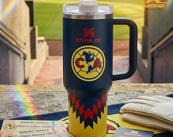 Club America Tumbler 40oz with Handle, Stainless Steel Insulated Cup, Retro Mexico Soccer Travel Mug, Fan Gift, Personalized Gift