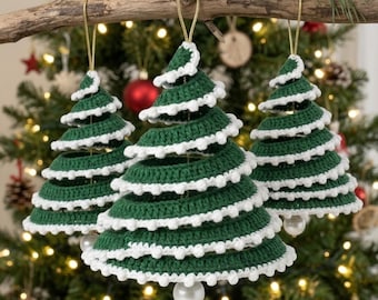 Crochet Spiral Christmas Tree Ornament Pattern PDF | Picot Edge Cone Ornament, 3 Colorways, Intermediate
