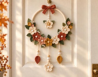 Crochet Flower Wreath Pattern PDF | Beginner Floral Wreath, Autumn Door & Wall Decor | Boho Cottage Crochet Download