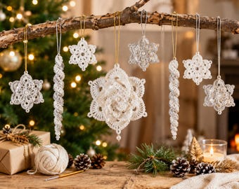 Crochet Snowflake Ornament Pattern PDF | Christmas Icicle & Flower Ornaments, Beginner Winter Decor