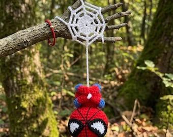 Crochet Superhero Amigurumi Pattern, Hanging Spider Web Toy PDF, Cute Superhero Ornament DIY