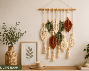 Crochet Leaf Wall Hanging Pattern PDF | Boho Botanical Macrame-Style Fringe Decor | Instant Download