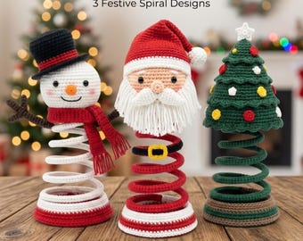 Christmas Crochet Pattern, Holiday Spiral Trio Amigurumi PDF, Santa Snowman Tree Toy, Digital Download