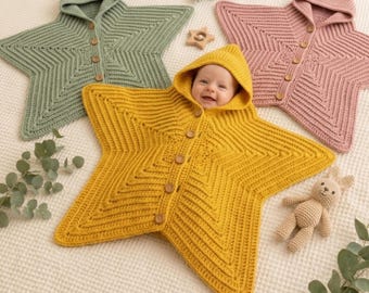 Crochet Star Blanket Pattern, Hooded Baby Star Wrap Crochet PDF, Newborn Star Sleeping Bag Pattern