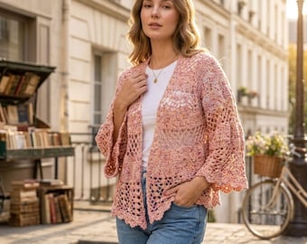 Boho Lace Crochet Cardigan Pattern | Open Front Kimono Shrug (PDF)