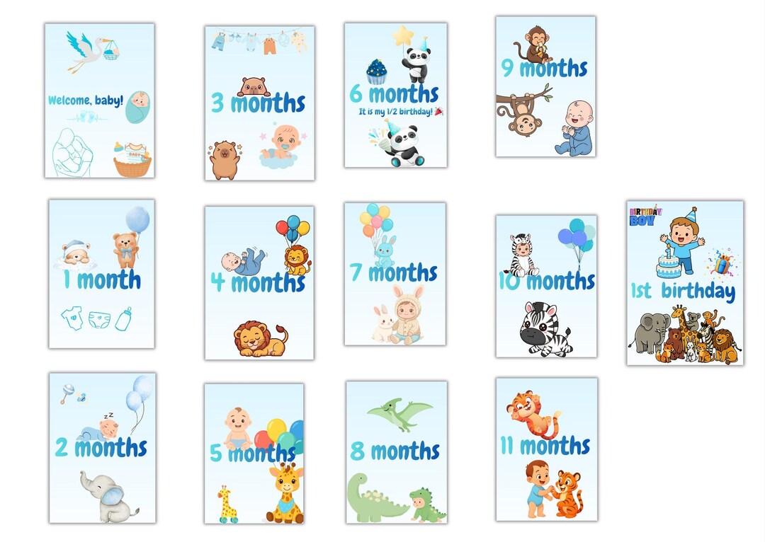 Baby Boy Months Cards From 0 to 12 - Etsy