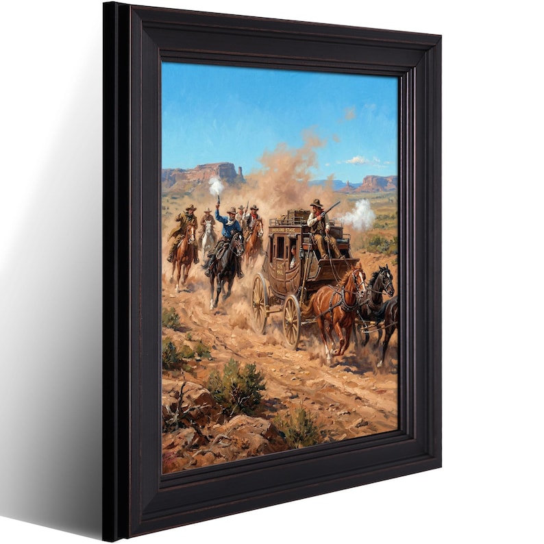 Vintage Stagecoach Gunfight Canvas Print, Old West Cowboy Horseback Art ...