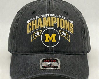 Michigan Wolverines NCAA Basketball Champions 2026 Dad Hat, Vintage Washed Cotton M Logo Cap