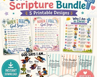 Christian Kids Room Decor Bundle | Identity in Christ Wall Art | God Says I Am Printable | Bible Verse Poster for Kids | Scripture Room Set