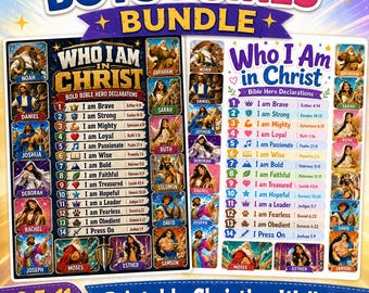 Who I Am in Christ Poster Bundle for Boys and Girls, Bible Hero Declarations, Christian Kids Wall Art, Sunday School Classroom Decor