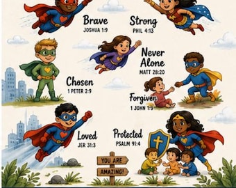 God Says I Am Superhero Kids Bible Verse Wall Art | Christian Scripture Poster | Identity in Christ Kids Room Decor