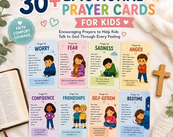 Kids Prayer Cards for Big Emotions | 32 Christian Printable Cards | Bible Verses | Homeschool, Sunday School, Calm Down Corner