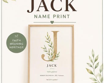 Jack Name Print | Name Meaning Nursery Art | Watercolor Letter J | God Is Gracious | Personalized Boy Nursery Decor