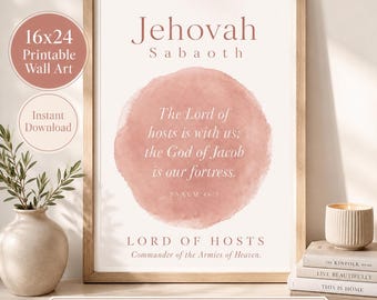 Jehovah Sabaoth Scripture Wall Art, Names of God Watercolor Print, Christian Home Decor, Lord of Hosts Bible Verse Print, Faith Gift