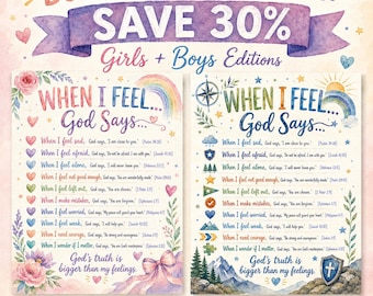 When I Feel God Says Kids Poster Bundle | Boys & Girls Watercolor Scripture Prints | Christian Kids Room Decor | Digital Download