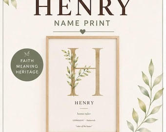 Henry Name Print | Name Meaning Nursery Art | Watercolor Letter H | Ruler of the Home | Personalized Boy Nursery Decor