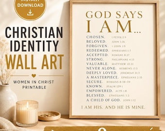 God Says I Am Print | Who I Am In Christ Wall Art | Christian Identity Print | Scripture Wall Art | Bible Verse Print | Christian Home Decor