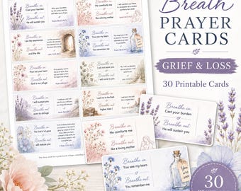 Christian Breath Prayer Cards for Grief & Loss | 30 Printable Scripture Cards | Bible Verse Comfort Cards | Sympathy Bereavement Gift |