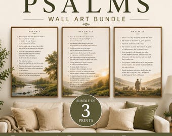 Scripture Wall Art Printable Set | Psalm 23, Psalm 1, Psalm 112 | Full Text Bible Verse Poster | Christian Home Decor | 16x24 Digital Print