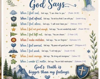 When I Feel God Says Boys Bible Verse Wall Art | Christian Scripture Poster | Watercolor Boys Room Decor Print