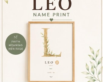 Leo Name Print | Name Meaning Nursery Art | Watercolor Letter L | Lion | Personalized Boy Nursery Decor