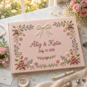 Libro degli ospiti per matrimoni personalizzato e ricamato, diario floreale formato A4, ricordo elegante