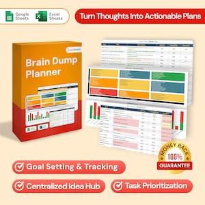 Planificador de ideas / Planificador para TDAH / Rastreador de ideas y objetivos / Plantilla de Google Sheets