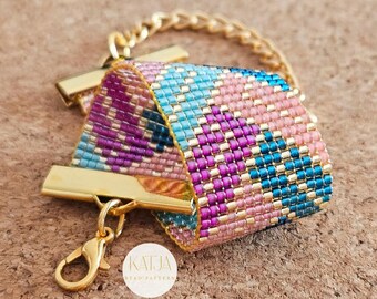 Miyuki Delica Perlen 11 • DIY-Webarmband-Anleitung • Geometrisches Schmuckzubehör • Digitaler Download • Pastellfarbenes Diamantwebmuster