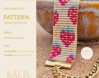 Strawberry Loom Bracelet Pattern • 11/0 Delica Seed Beads • Beading Pattern for Bracelets • Digital Product