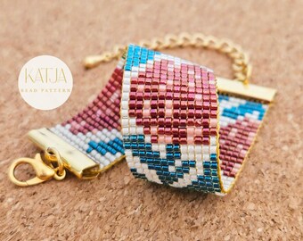 チューリップの花のビーズ織りパターン • ミユキデリカビーズブレスレットデザイン（即時ダウンロード）