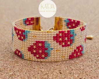 ストロベリー柄ミユキデリカビーズ織りブレスレットパターン • 11/0シードビーズカフ（デジタルダウンロード）