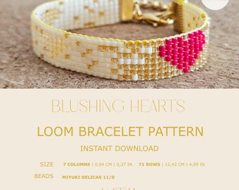 Miyuki Delica 11/0 Loom Bracelet Pattern: Blushing Hearts Design DIY (PDF Pattern)