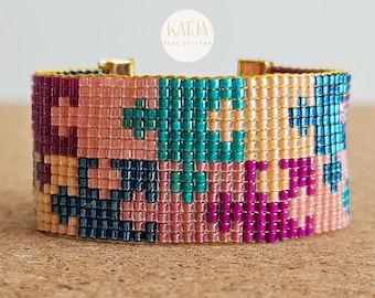 Candy Crosses Miyuki Delica Bracelet Pattern • Geometric Cross Loom Stitch PDF (Digital Download)