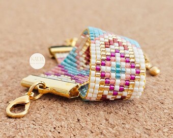 ターコイズロイヤルメダリオンブレスレットの型紙 • ミユキデリカビーズ織り図案（デジタルダウンロード）