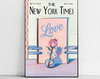 The New York Times Poster, Love Wall Art Print, Romantic Pink Decor, Vintage Inspired Poster, Feminine Bedroom Art, Digital Download