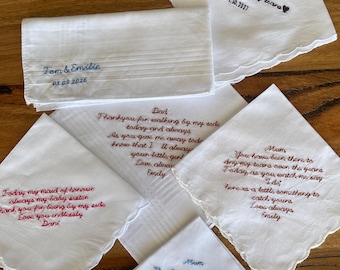 Pañuelo bordado personalizado / Regalo para el padre de la novia / Regalo para la madre de la novia / Pañuelo de boda personalizado
