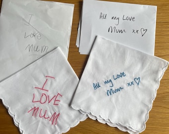 Actual Handwriting Keepsake, Custom Handwriting Embroidered Handkerchief, Personalized Memorial Hanky, Personalised Wedding Gift