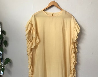 Vintage Pale Yellow Ruffled Kaftan