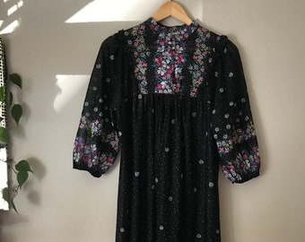 Vintage Sheer Black Floral Housedress MuMu Kaftan