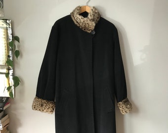 Vintage Black & Leopard Fur Fleurette Coat No Size