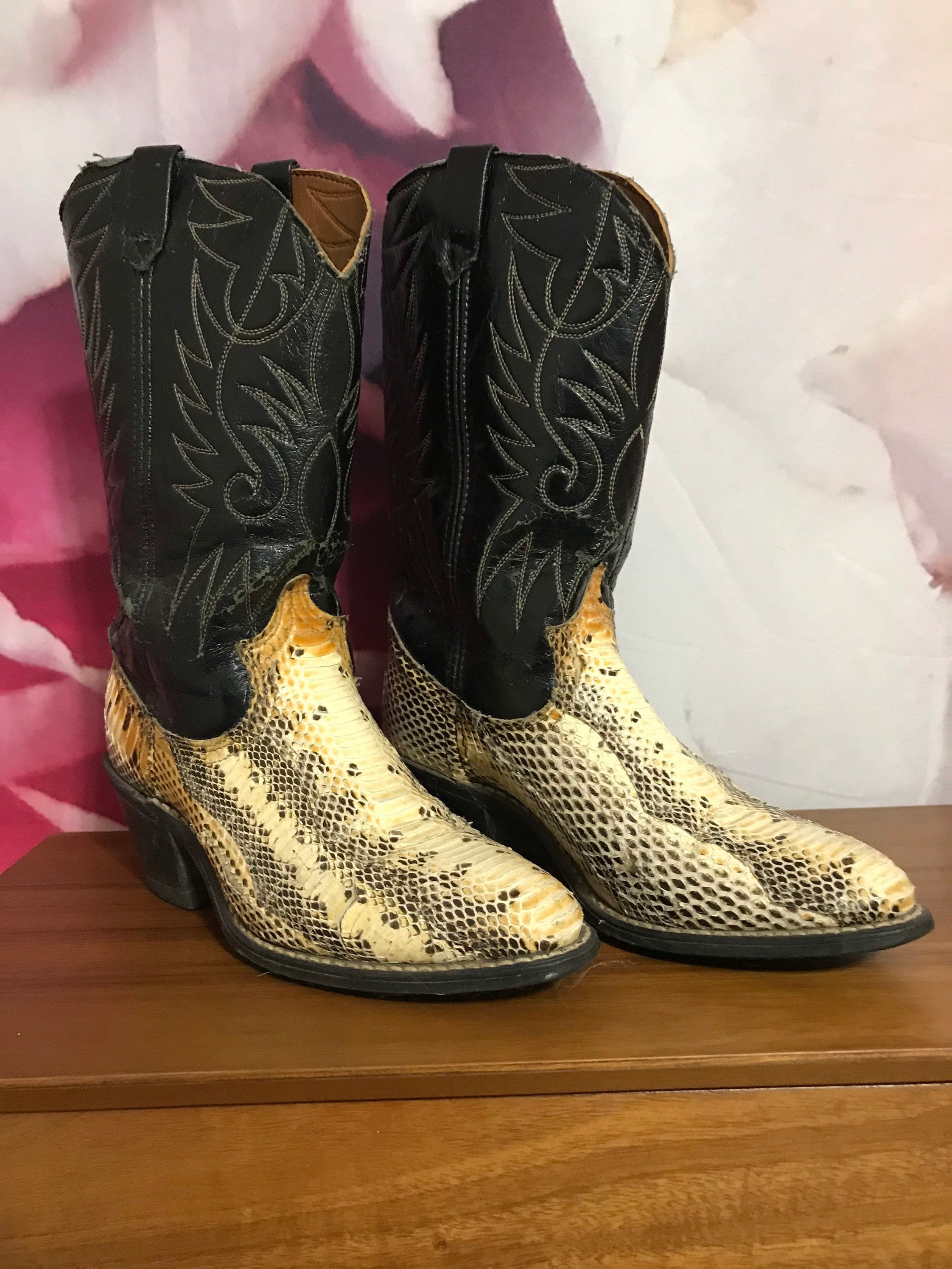 Vintage DAN POST Snakeskin Cowboy Boots ~ heren 9 1/2 ~ vrouwen 11 ~ Western ~ Rockabilly ~ Biker ~ Schoenen Herenschoenen Laarzen Cowboy & Westernlaarzen 