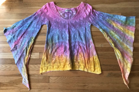 Rainbow Ombre Lace Dress with Bell Sleeves