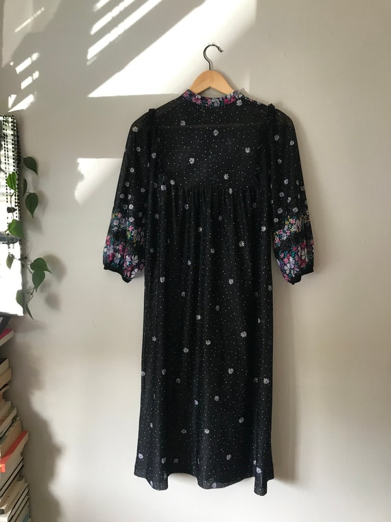 Vintage Sheer Black Floral Housedress MuMu Kaftan - image 2