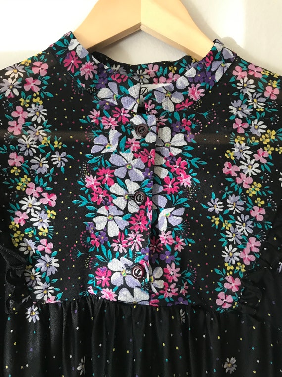 Vintage Sheer Black Floral Housedress MuMu Kaftan - image 3