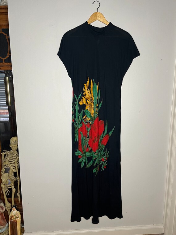 Vintage Floral Black Dress - image 2