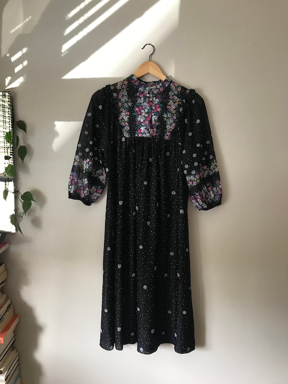 Vintage Sheer Black Floral Housedress MuMu Kaftan - image 1