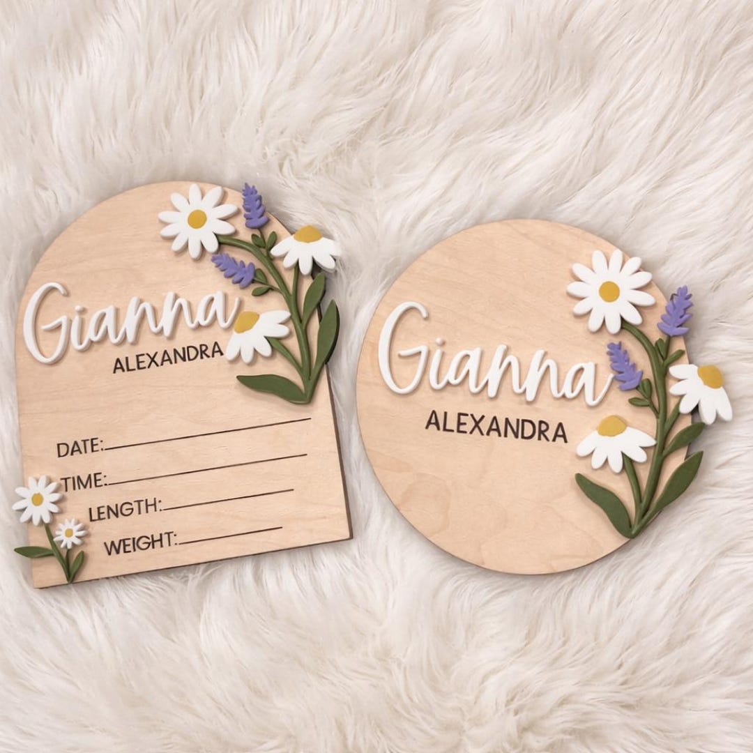 Personalized Baby Name Sign Set, Birth Announcement Plaque With Stats ...