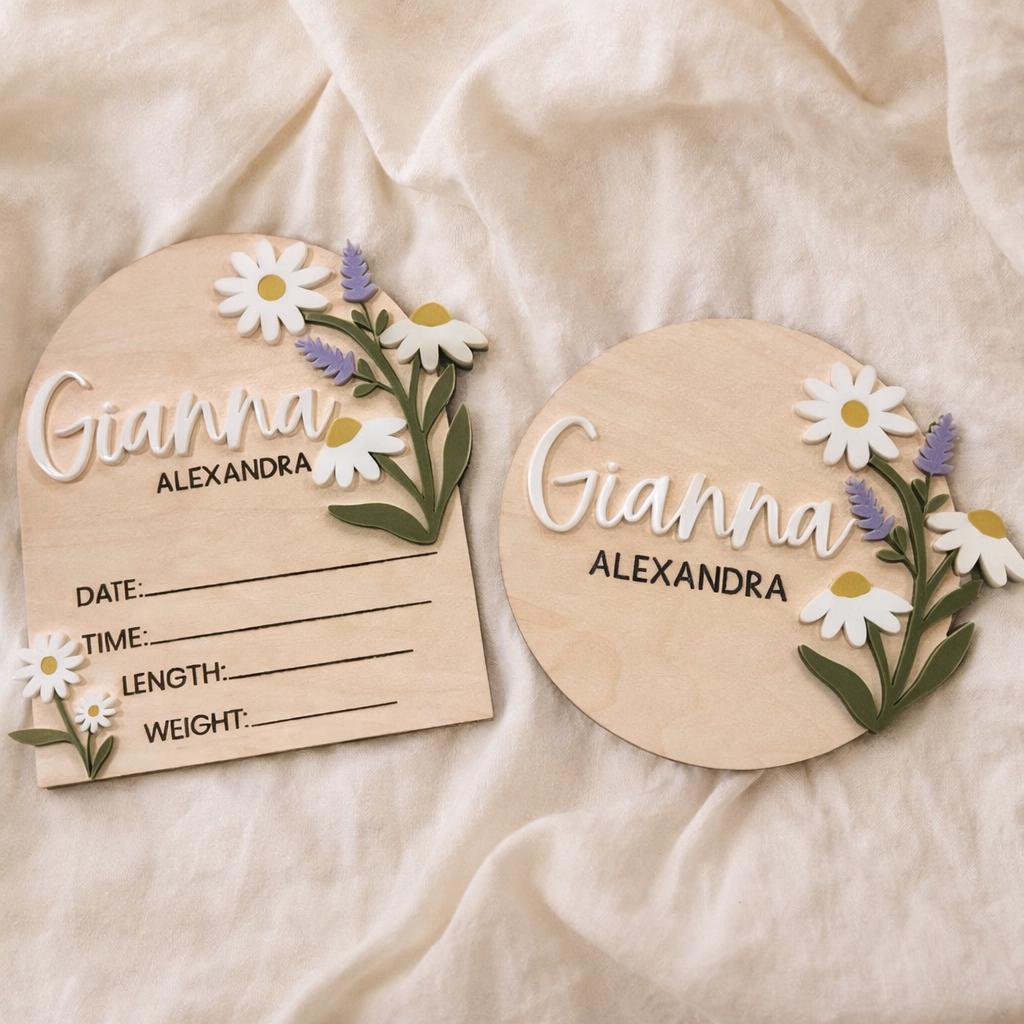 Personalized Baby Name Sign Set, Birth Announcement Plaque With Stats ...